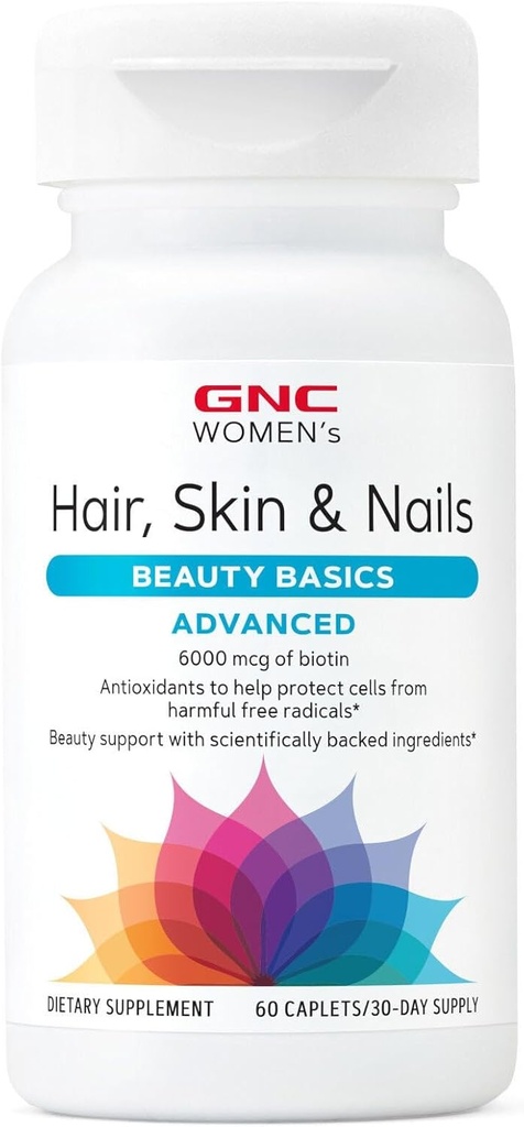GNC Naiste täiustatud juuksed, nahk ja küüned Igapäevane multivitamiini segu naistele, kliiniliselt uuritud ilutoetus, mis sisaldab biotiini, hüaluroonhapet, kollageeni, luteiini, 60 kapslit