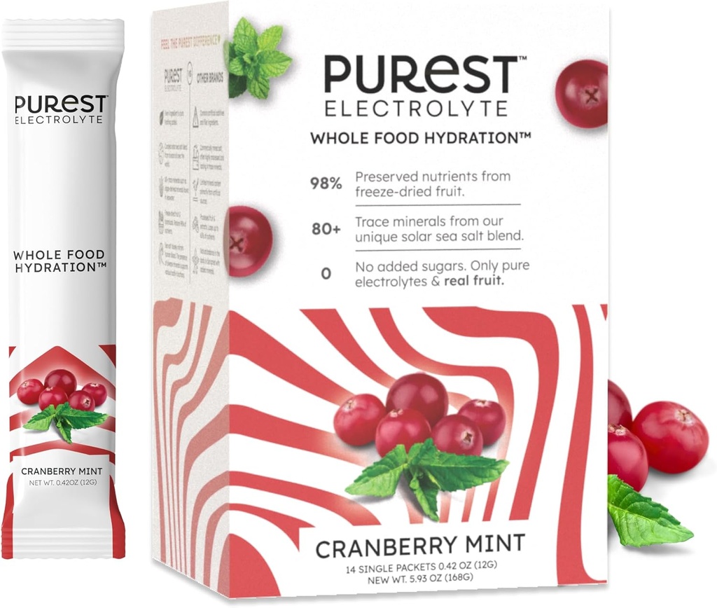 Tunne Brainer Newit! Puhtaim elektrolüüt Cranberry Mint Powder paketid - kogu toidu hüdraatmine - orgaanilised külmkuivatatud puuviljad ja päikese meresoolad lõpliku elektrolüütide tasakaalu jaoks