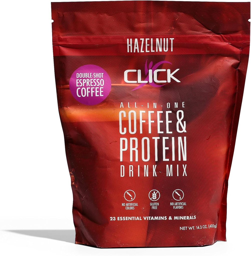 Klõpsake kohvivalgu pulbrit | topeltkahvel Espresso | 16g valku | 23 olulist vitamiini | madala kalorsusega toidu asendaja | 150mg kofeiini | gluteenivaba | Kunstlike maitsete või värvideta | Sarapuupähklid