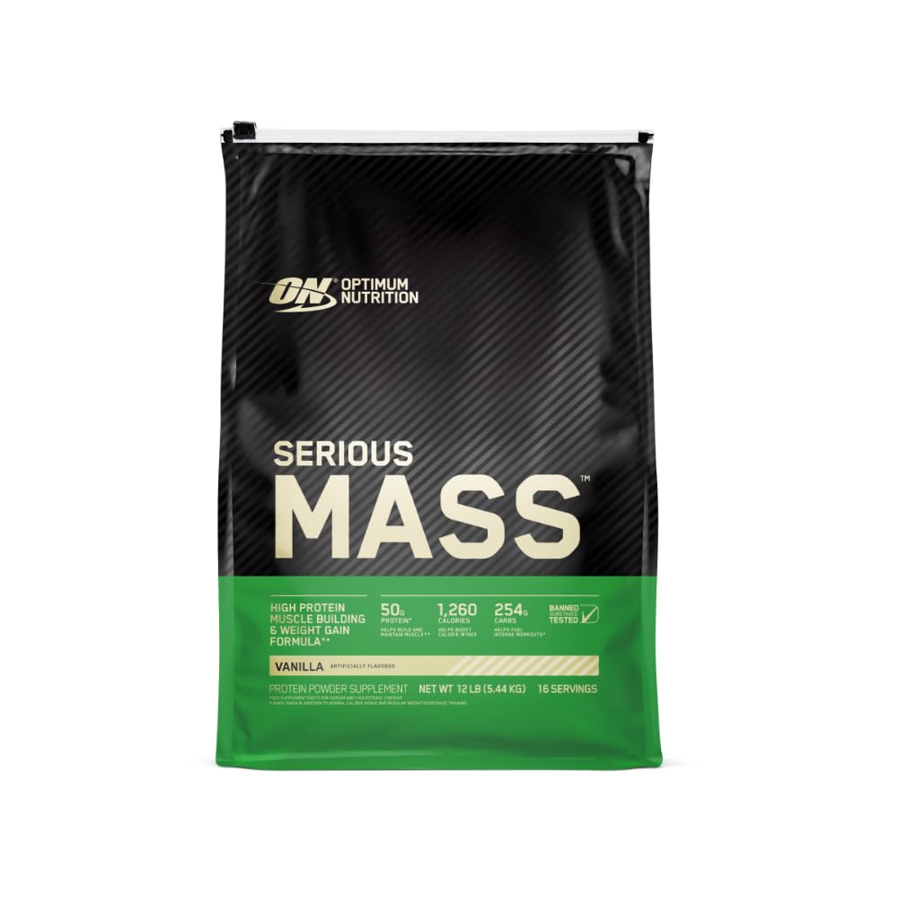 Optimaalne toitumine Tõsine mass Gainer Valgupulber, C-vitamiin ja tsink immuunsuse toetamiseks, Vanilla, 12 naela (pakendamine võib varieeruda)