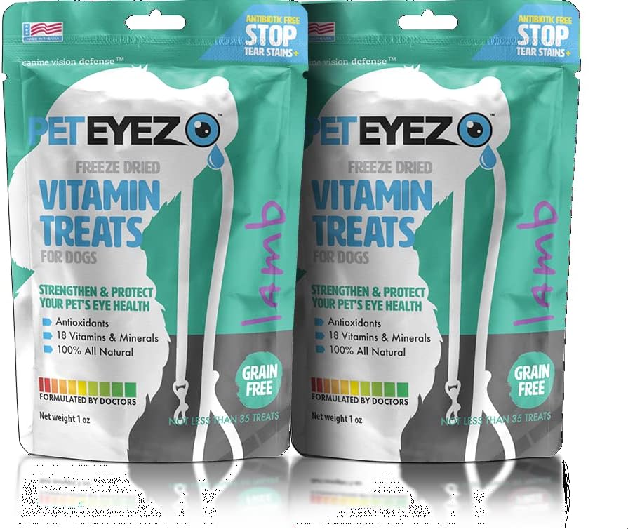 Pet Eyez-Dog Tear Pleki Eemaldaja - Tear Pleki Eemaldaja Koerte Silmahooldus - Koer Ravib Astaksantiini, Mustika Puuvilja Pulber, Luteiin, Tera Vaba, Kõik-Looduslik Valk (Lamb-2 Pack)