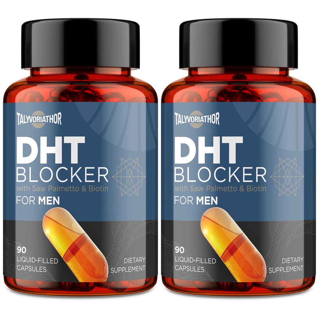 DHT Blocker meeste Saw Palmetto & Biotin, juuste kasvu valem vedel-täidetud kapslites, juuste väljalangemise toidulisandid, juuste regenereerimise vitamiinid, kaubanduslikud taimsed segud - 90 kapslit (2 pudelit)