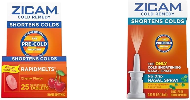 Zicam Cold Remedy, Cherry Rapidmelts (25 krahv) ja No-Drip Nasal Spray (0,5 Ounce) Bundle