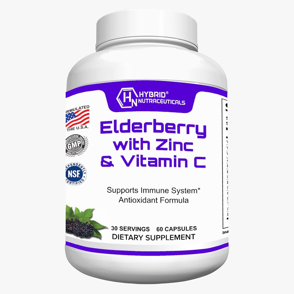 Hübriid Nutraceuticals Black Elderberry Capsules koos Echinacea, Kurkum, küüslauk, tsink, vitamiinid C, E ja B6, probiootikumid ja L-glutamiin (60 kapslit)
