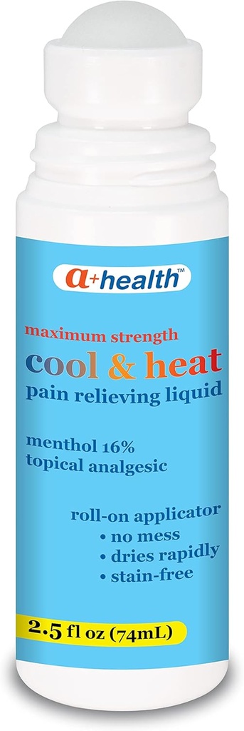 A + Health Cool & Heat Valu leevendab vedelikku, Mentool 16%, maksimaalne tugevus, Roll On, valmistatud USA-s, 2,5 fl Ounces (CoolHeat)