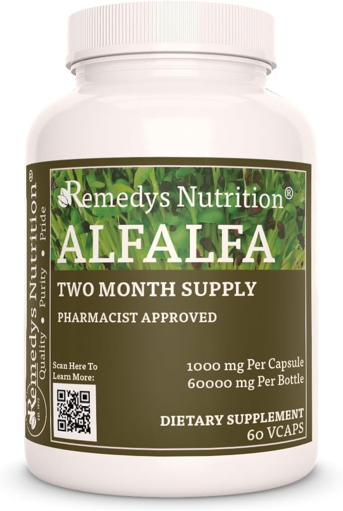 Remedy's Nutrition Alfalfa - 1000 mg, 60 vegankapslit taimset toidulisandit - kahe kuu pakkumine