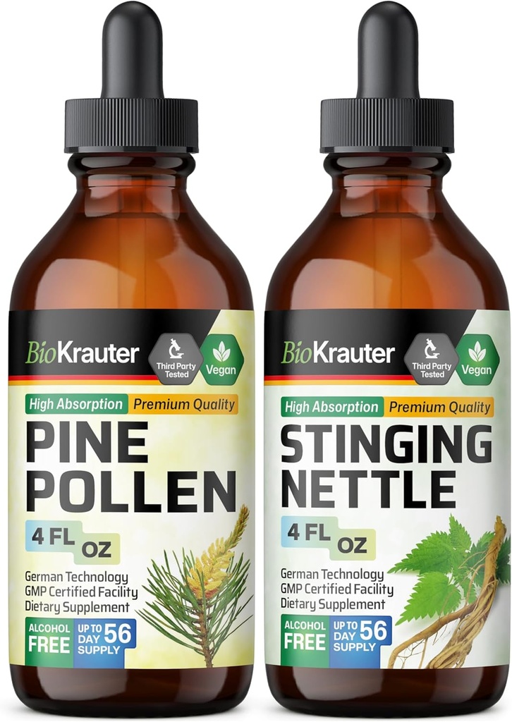 BIO KRAUTER Pine Pollen Tinktuur 4 Fl. Oz. & Stinginging Nettle Tinktuur 4 Fl. Oz.