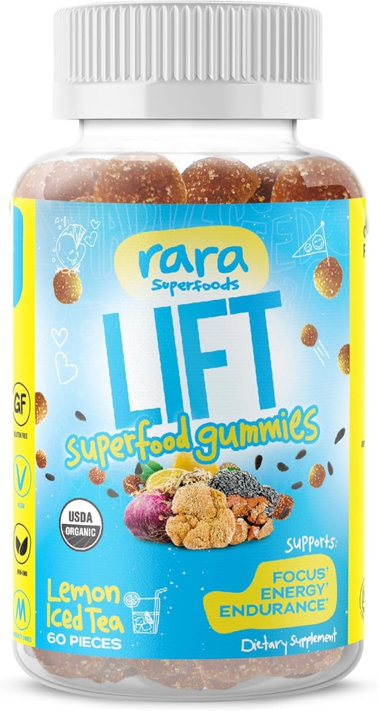 Lift Focus USDA Organic Certified Gummies – Natural Brain Support Supplement, Vegan & Gluteenivaba, Infundeeritud Yerba Mate, Lõvi Mane, Wild Purple Maca & Chaga (60 Gummies, Lift)