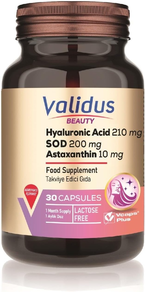 VALIDUS Hüaluroonhape 210 mg + astaksantiin 10 mg 30 kapslit ( Vcaps Plus)