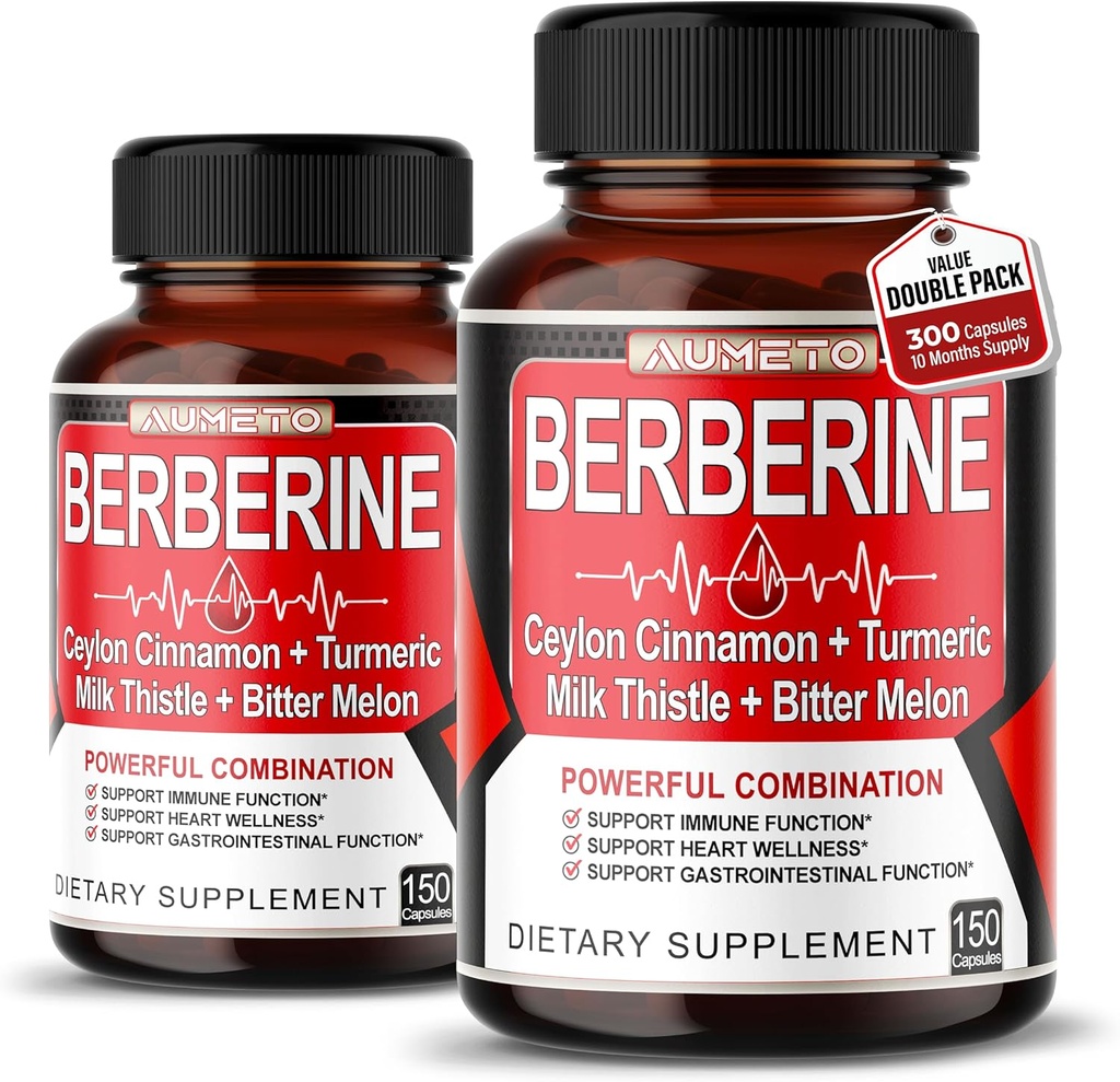 Berberine Supplement - Täiustatud Ceylon kaneel, kurkum, piimaohakas, Mõru melon seedimist, immuunsuse ja kaalu haldamise tugi (150 loe (pakk 2))