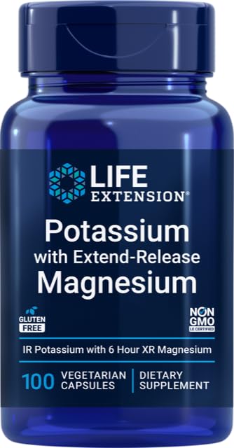 Elu pikendamine 99mg Kaalium laiendatud vabanemisega Magneesium 250mg, 100 Veg Caps - Gluteenivaba - Mitte-GMO - Taimetoit meestele ja naistele - Dual-Action Mineral Formula