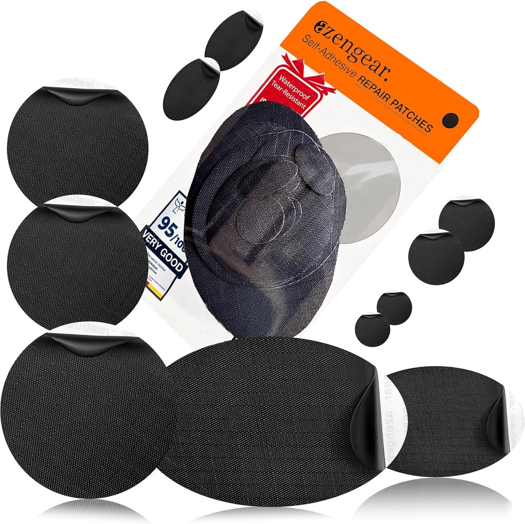 aZengear Repair Patches - veekindel, isekleepuv, pisara-külma-kuuma-vastupidav polüester kangas, et fikseerida jakk, puffer, lumekott, kingad, telk, PVC, rõivad, polster (must)