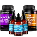 5-in-1 Ceylon Cinnamon (120ct), 4-in-1 Biotin Collagen Keratin Saw Palmetto (2 fl oz - 3 Pack) & 6-in-1 Maca Root Ashwagandha (120ct) Bundle - energia, meeleolu, juuksed, nahk ja immuunsüsteem