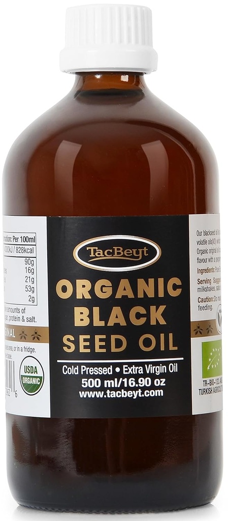 TacBeyt Black Seed Oil, Organic Cold Pressed Vedel, 2% Tümokinone, 100% Original Turkish Black Seed Oil, USDA Certified, Gluteenivaba, Non GMO, Cold-Pressed, (Original 16.90 Fl Oz)