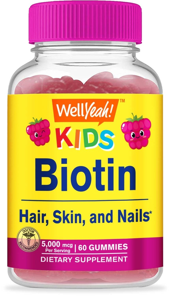Nohjah Biotin Gummies lastele 5000 mcg - toetab juuste kasvu, naha tervist ja küüned - loodusliku päritoluga maitsed - GMO-vaba, gluteenivaba - Kummi poistele ja tüdrukutele - 60 krahv