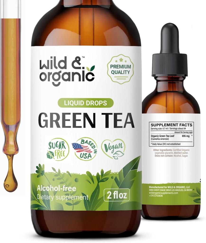 Looduslik ja orgaaniline roheline tee ekstrakt Vedel tilgad - Antioksüdant täiendus - Natural Green Tee Supplements w / Camelia Sinensis - Vegan, suhkur ja alkoholivaba tinktuur - 2 fl oz