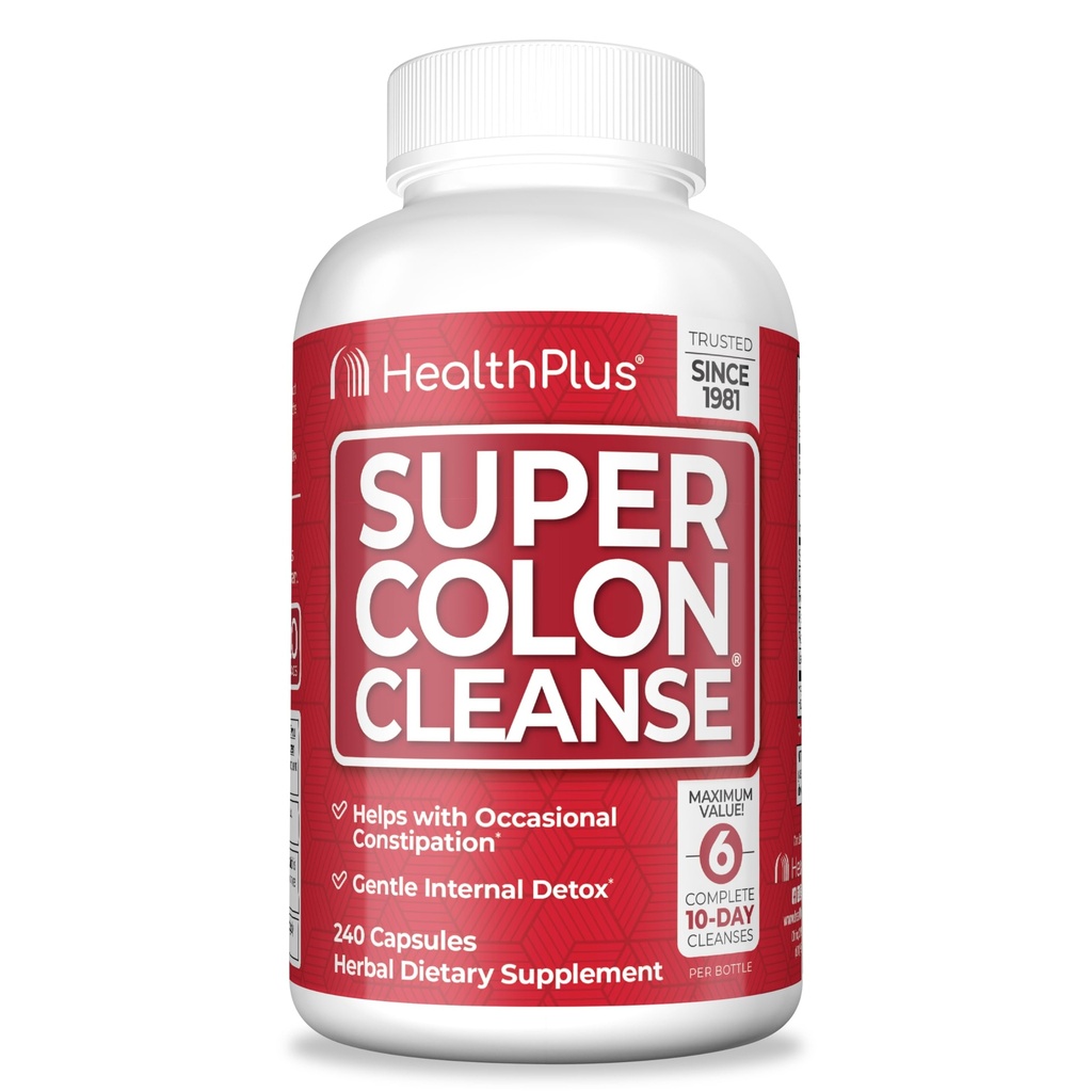 Health Plus Super Colon puhastab 60-päevase pakkumise õrn soolestiku puhastamiseks, Psyllium Husk, kõhukinnisuse leevendamiseks probiootikumid ja seedetrakti tugi, 240 kapslit