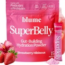 Blume New SuperBelly Gut Health ja On-The-Go Hydration Packets, Sugar-Free, prebiootikumid, probiootikumid, Apple Siidri äädikas, C-vitamiin ja elektrolüüdid, maasika Hibiscus, 15 Sticks
