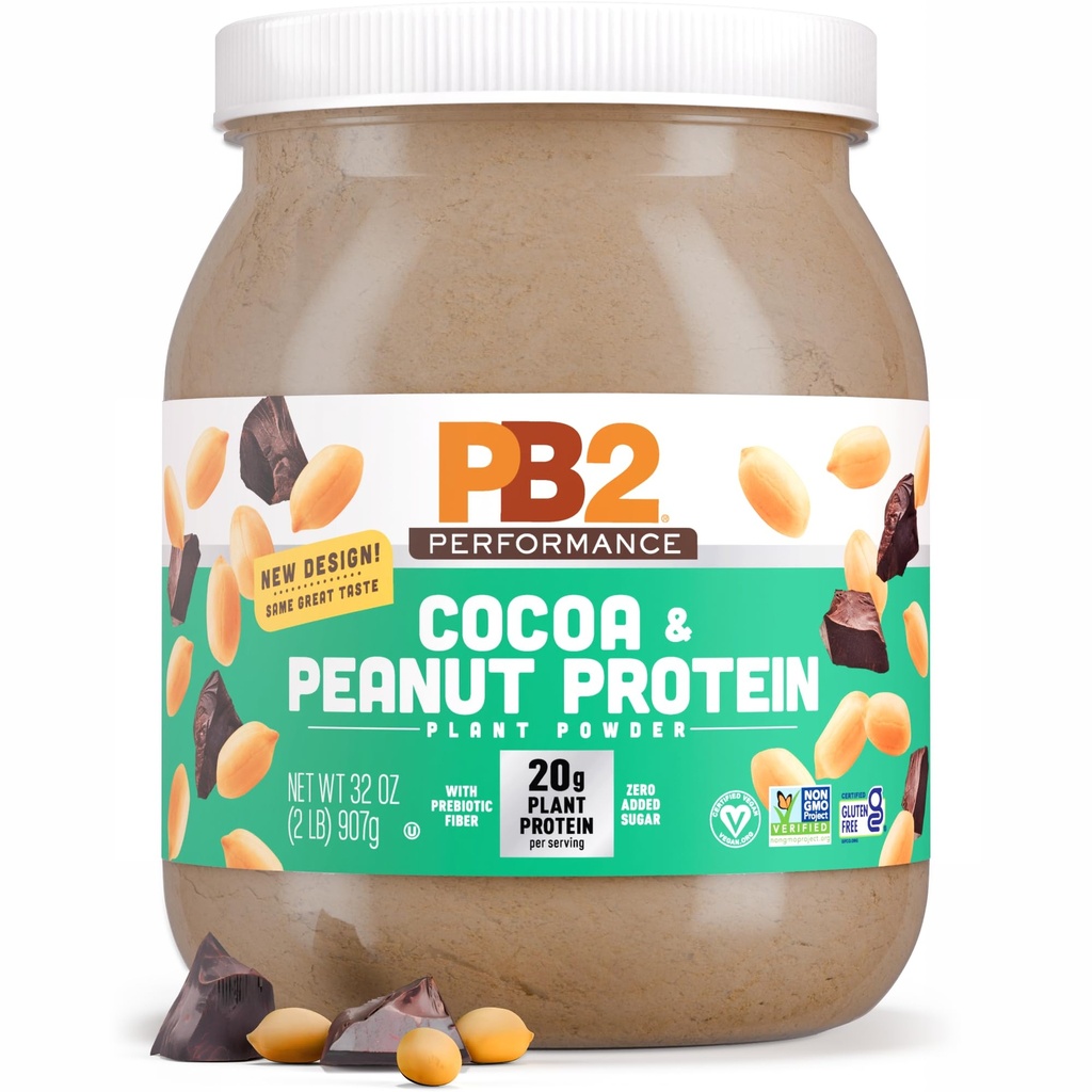 PB2 Performance Maapähkli taimepõhine Veganvalgu pulber | 20 g Täielik valk, ei ole lisatud suhkrut, prebiootiline kiud | Piimavaba, sertifitseeritud vegan, mitte-GMO ja gluteenivaba [Maapähkel Hollandi kakaoga, 2lb]