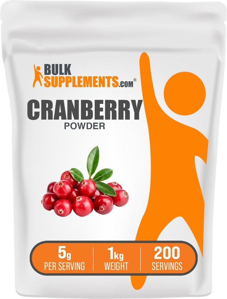 BulkSupplements.com Cranberry Powder - Cranberry Supplements for Women & Men, Air Dried Cranberries - Unsweetened & Gluteenivaba, 5 g per Serving, 1kg (2,2 naela) (Pakk 1)