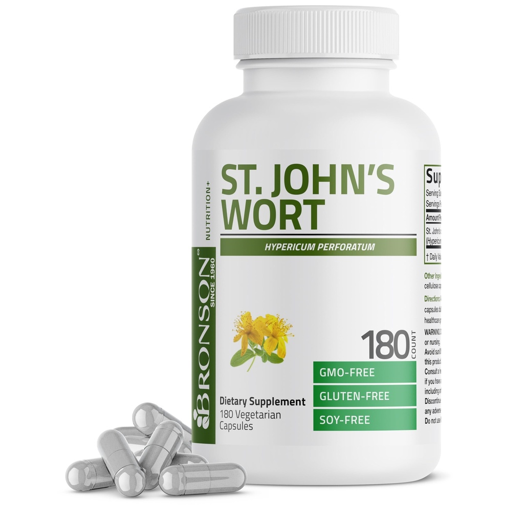 Bronsoni naistepuna 700 MG teenindava Hypericum Perforatumi kohta toetab positiivset meeleolu - mitte-GMO, 180 taimetoitlast kapslit