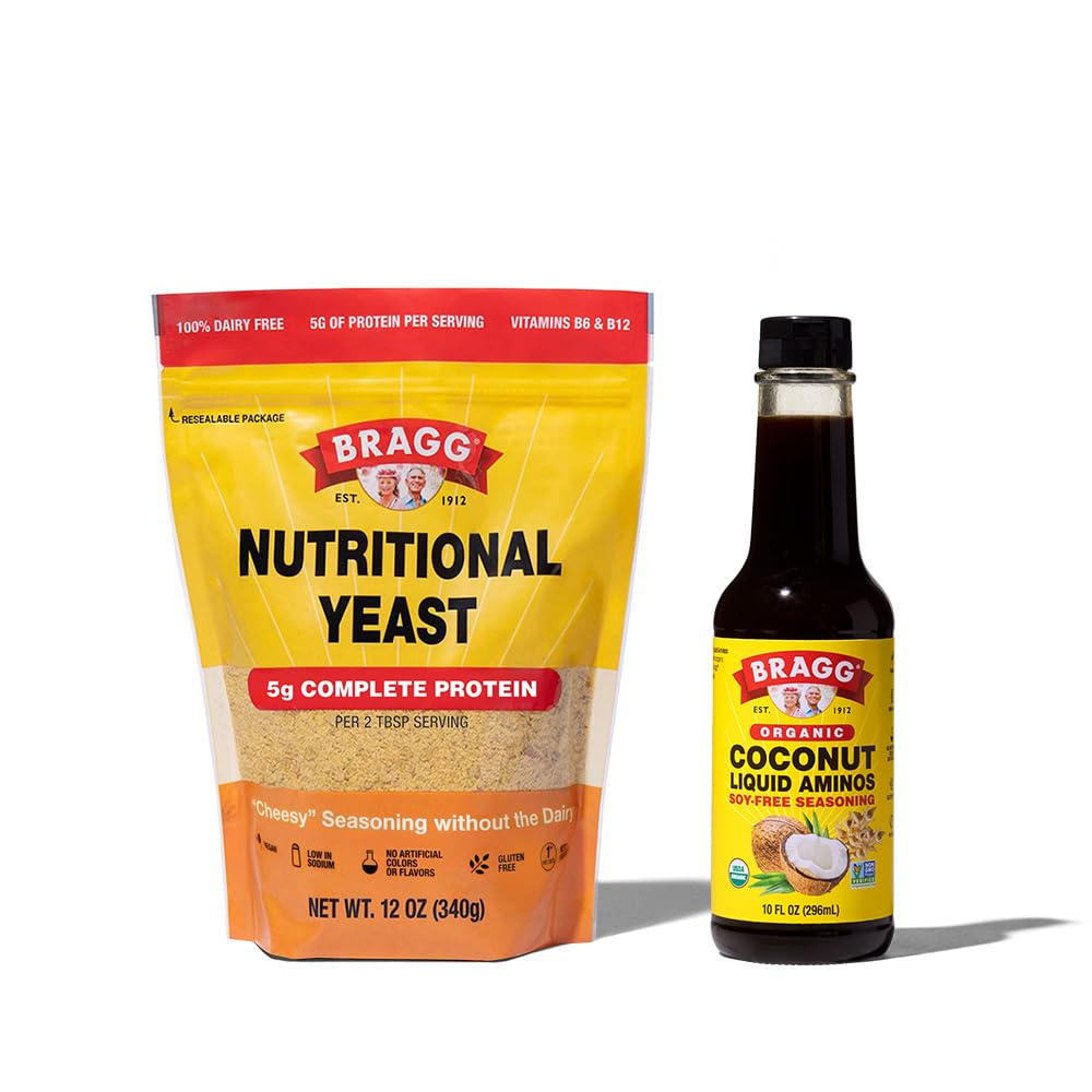 Bragg Premium 12 Ounce Nutritional Yeast Seasoning Pouch - Vegan, Gluteenivabad juustuhelbed ja kookospähkli aminos, Kõik otstarbed Seasoning, 10 Oz, Single