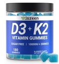 Suhkruvaba D3-vitamiini K2-kummid, vitamiin D3 10000iu ja vitamiin K2(MK7) 200mcg kaltsiumi, magneesiumi, vitamiin B12 luulihaste hammaste jaoks Immuunsus, vegan