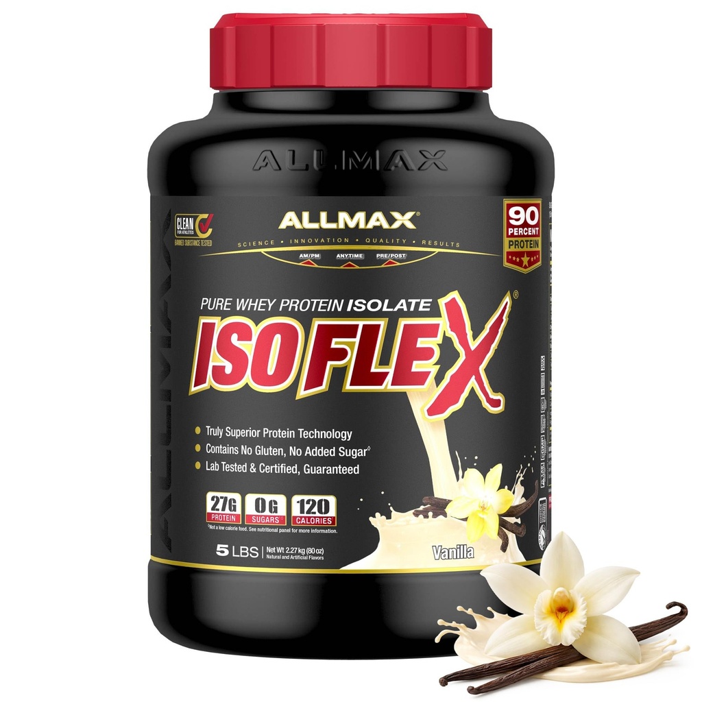 ALLMAX Nutrition - ISOFLEX Vadakuvalgu pulber, vadakuvalgu isolaat, 27 g valku, vanilje, 5 naela