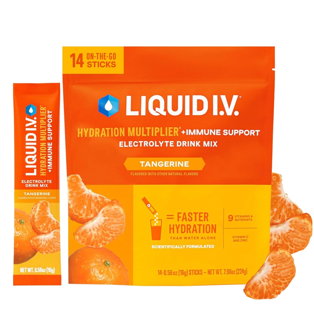Vedelik I.V.® Hüdratsioonikordaja + immuniteeditugi - mandariin | Elektrolüütide pulbrijoogisegu | 1 pakend (14 serveerimist)