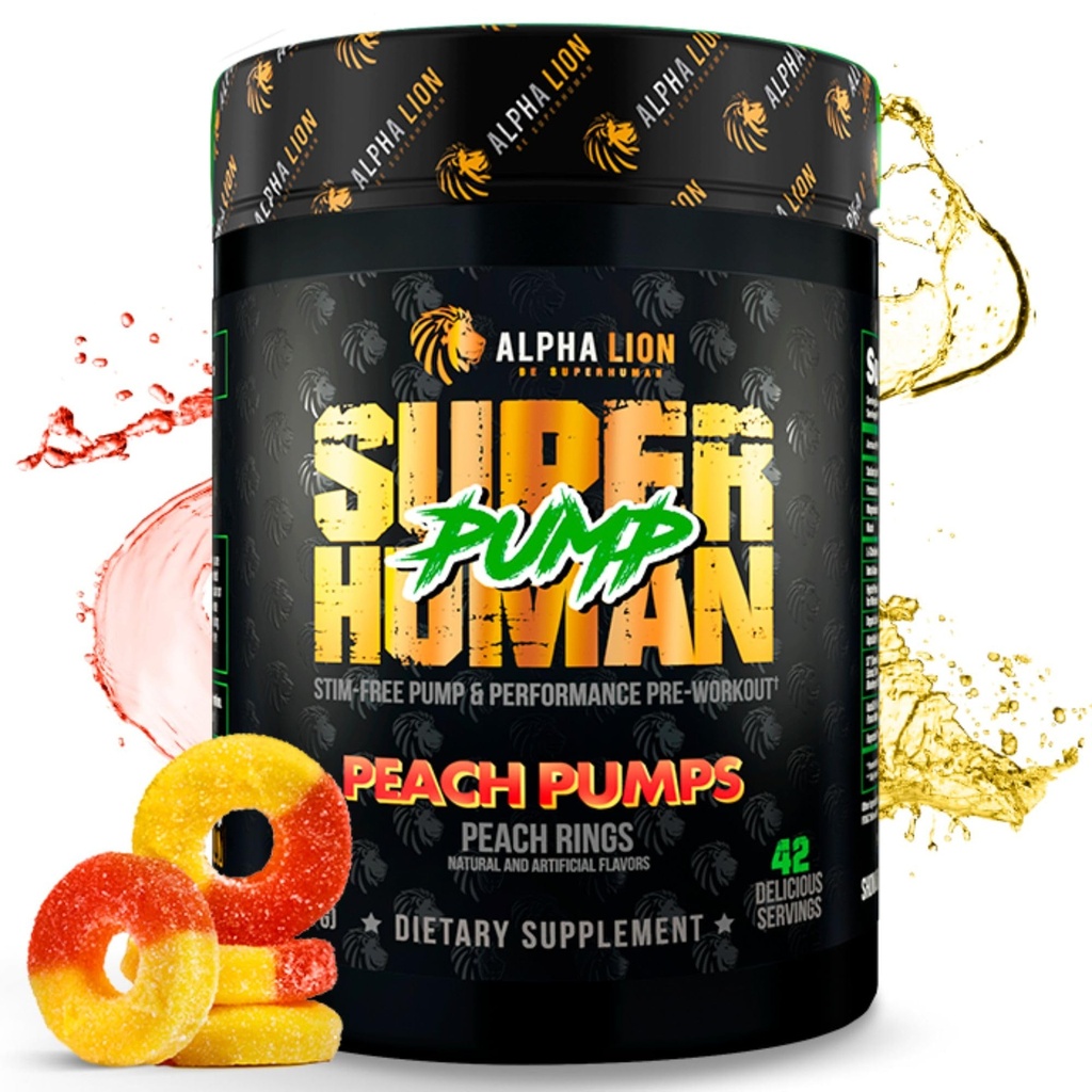 ALPHA LION Superhuman Pump Pre Workout Powder, Nootroopne Kofeiin & Stim Free Preworkout Supplement, Lämmastikoksiidi Booster, Lihaste Gainer, Energy & Focus (42 Servings, Virsikupumbad Maitse)
