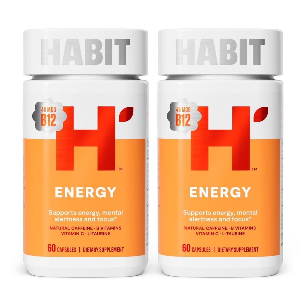 Harjumusenergia täiendus 2 Pack (120 kapslit) - uus välimus, toetab energiat, vaimset häiret ja fookust, looduslikku kofeiini, vitamiine B & C, rohelise tee ekstrakti, veganit, mitte-GMO