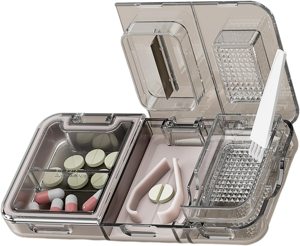 CFMOUR 3-in-1 Pill Cutter Splitter väikestele või väikestele suurtele pillidele, Crusher Grinder pulbri harjaga Grind tabletid, pillide kandja ladustamiseks pillid, veskid eakatele, lapsed ja lemmikloomad, must
