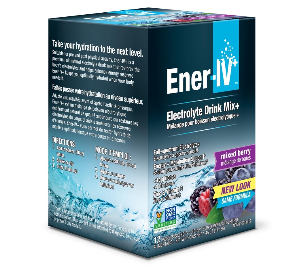 Ener-IV elektrolüütide hüdreerimine ja energiajook Kaalium C-vitamiini ja tsink elektrolüütide pulbripaketid - lihaste taastamine ja immuunsus spordijoogid naistele ja meestele Madal suhkur Vegan, segatud marja - 12 loend