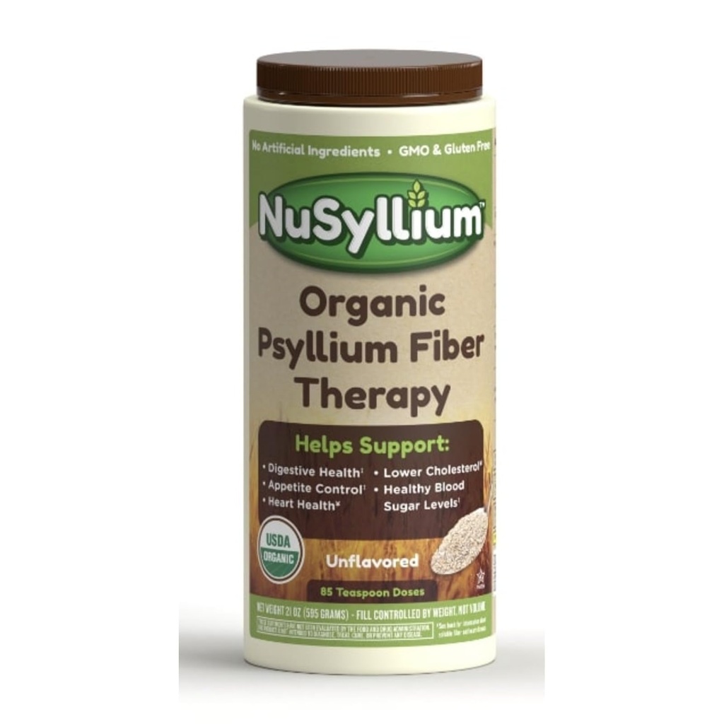 NuSyllium Psyllium Husk Pulber USDA Orgaaniline, 21 Oz, Dietary Fiber Supplement koos pruun suhkur, aitab edendada seedetrakti tervist * Maitsestamata, 85 Servings