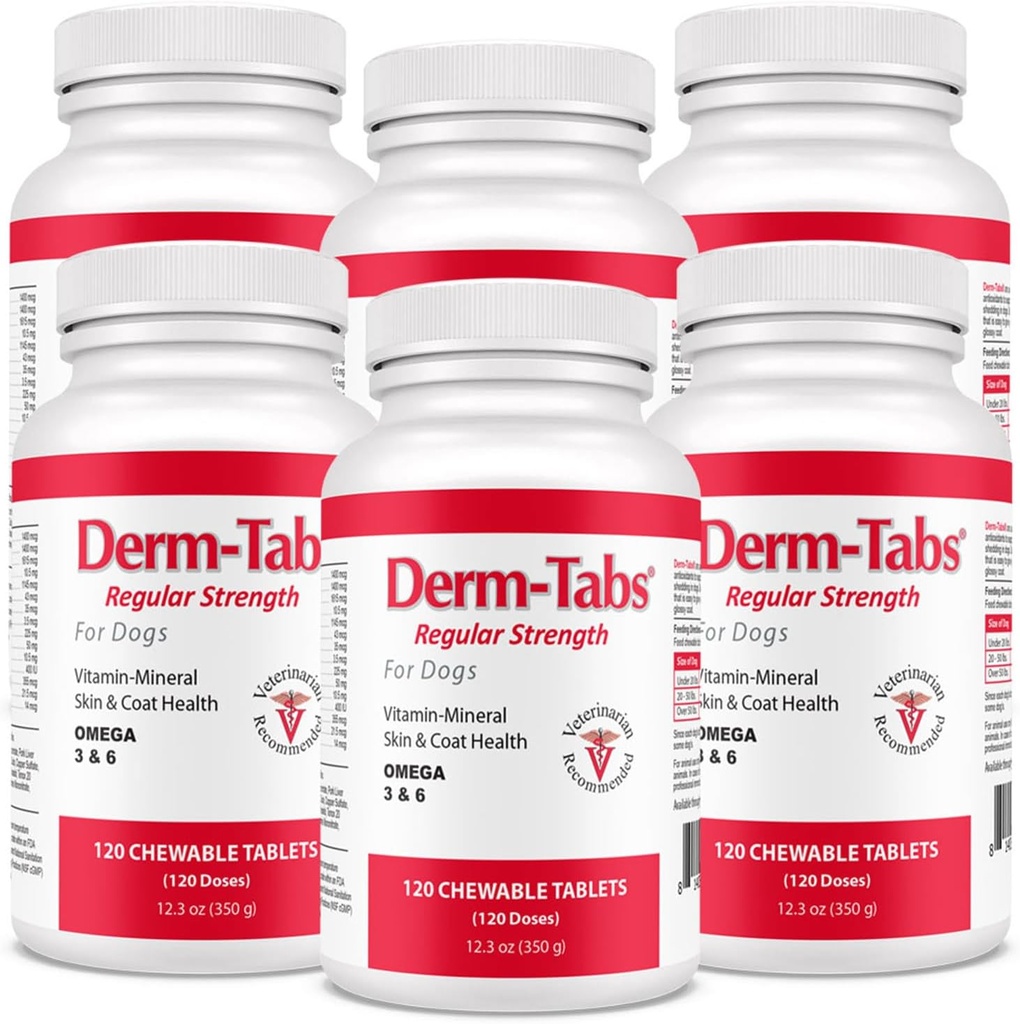 Derm Tabs Regulaarne tugevus koertele - looduslik õli, vitamiinid, mineraalid ja antioksüdandid - toetada tervislikku nahka ja vähendada pillid - 720 närimistabletti