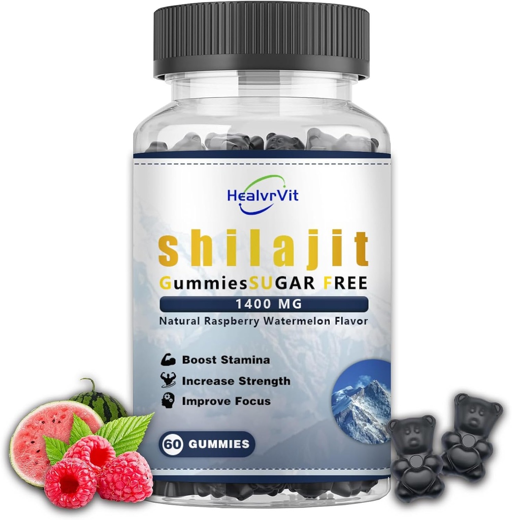 Shilajit Gummies for Men Fulvic Acid, Pure Shilajit for Men & Women, Shilajit Himalayan Organic for Energy, Sugar-Free, Arbuus Vaarika Maitse I 100% Natural & Organic I 60 Gummy