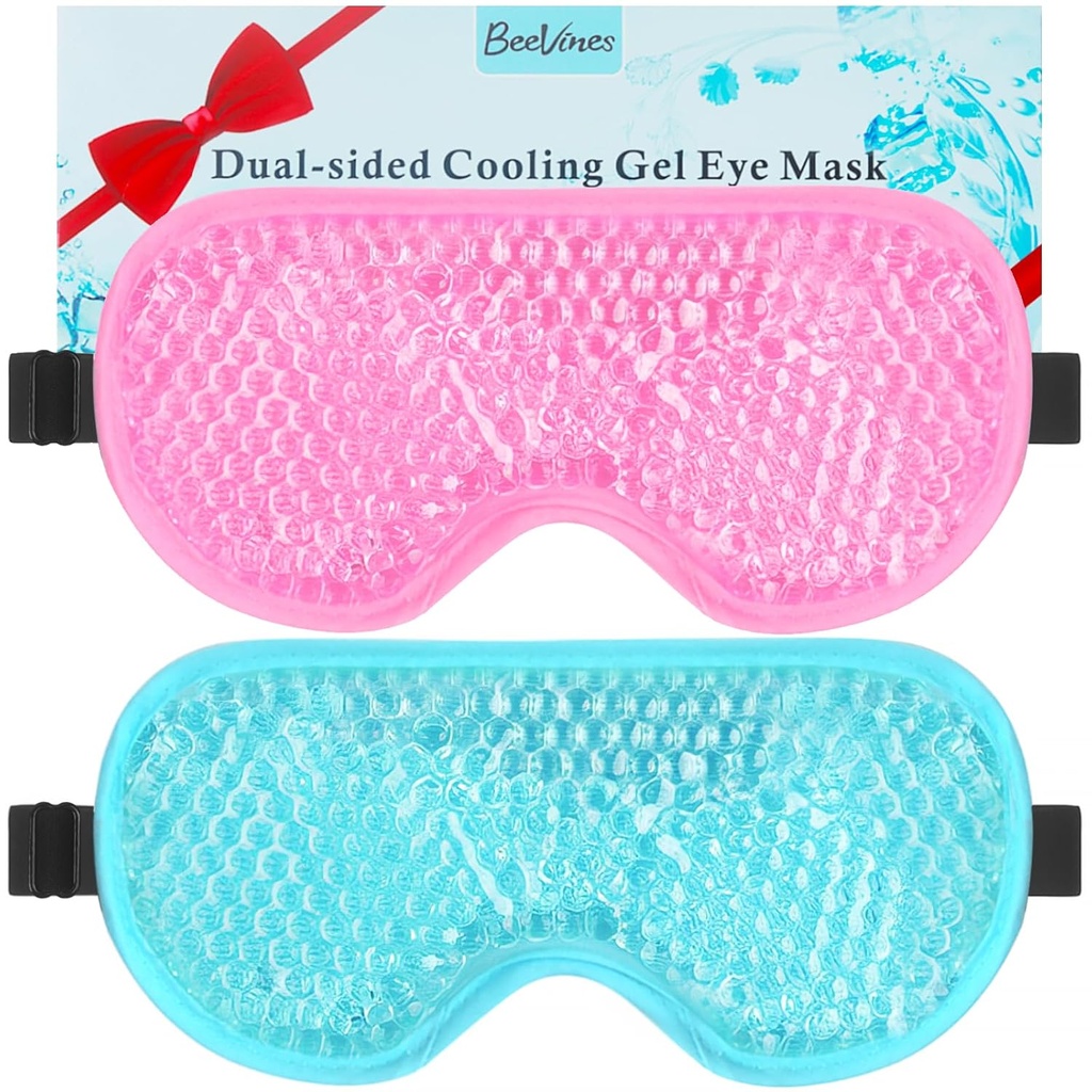 BeeVines Gel Eye Mask, 2 Pack Cooling Ice Masks for Puffy Eyes for Men & Women, Cold & Soe Compress for Post Surgery, Puffiness, Allergies, Sinuses & Migreens Ravi