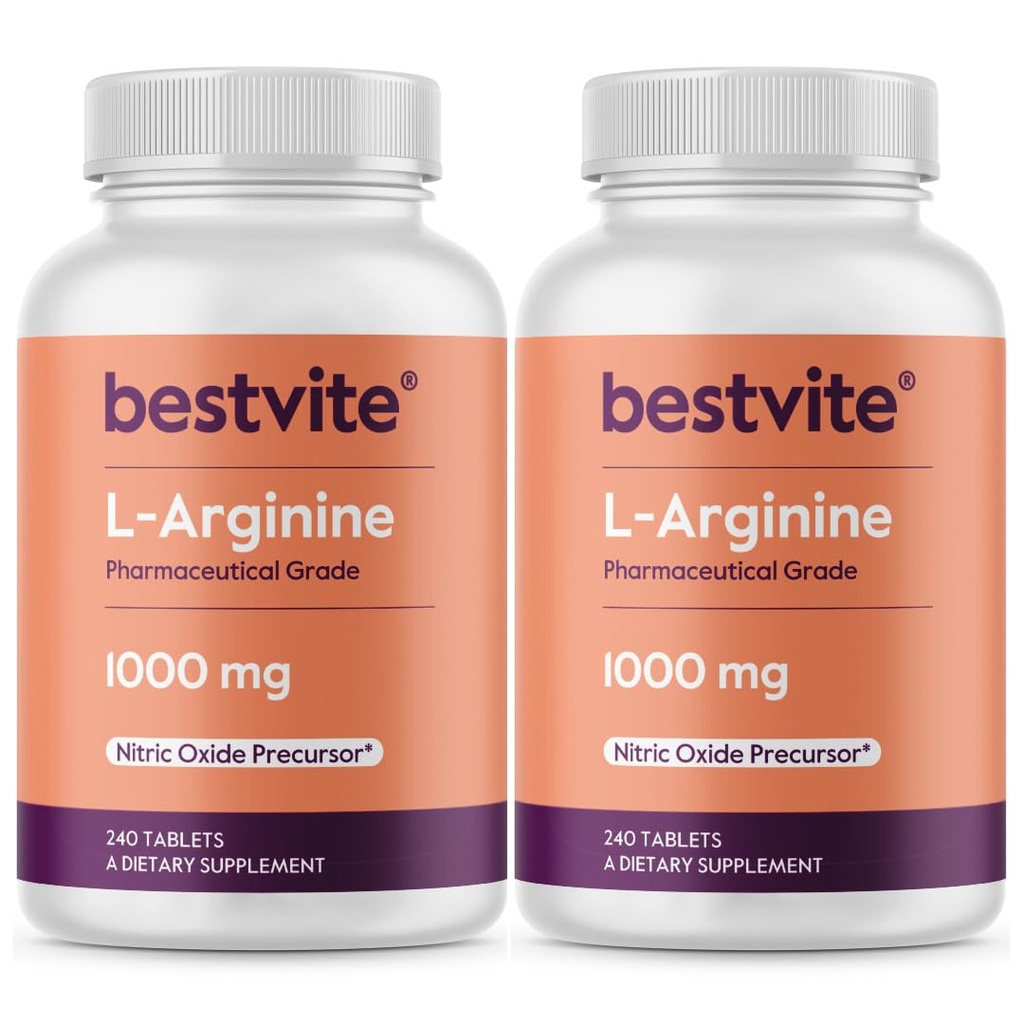BESTVITE L-arginiin 1000 mg tableti kohta (480 tabletti) (240 x 2) – farmatseutiline klass – sisaldab 20% rohkem puhast arginiini võrreldes arginiini HCl – lämmastikoksiidi prekursoriga *