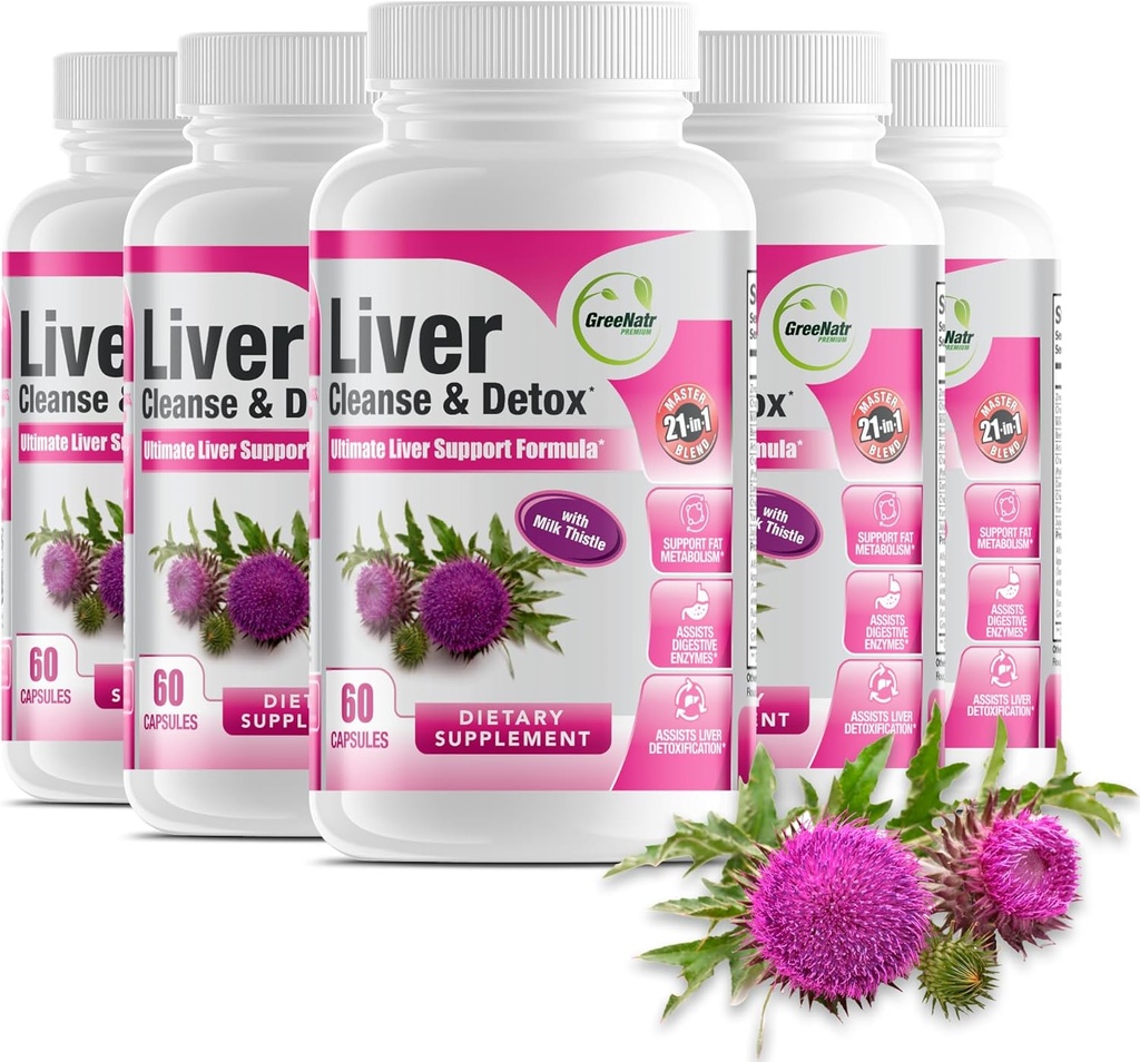 GreeNatr Maks Puhasta Detox & Remont Valem - Piimaohakas, Berberine, Ingver, Beet Root, Dandelion Juur, Artišokiekstrakt ja Chanca Piedra optimaalseks maksa tervise toetamiseks (6 pudelit)