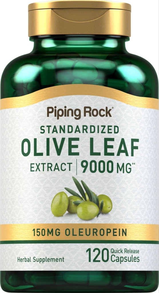 Piping Rock Olive Leaf Extract Kapslid 9000 9000mg | 120 Pills | 150mg Oleuropein | Standarditud Taimne täiendus | Mitte-GMO, Gluteenivaba
