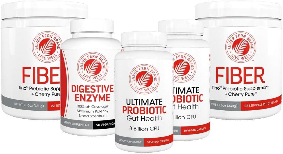 Silver Fern Brand 60 päeva seedesüsteemi Reboot Kit - soolestiku tervise hooldus ja toetus - probiootikumid, kiudained ja seedeensüümid