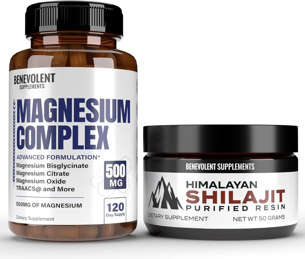 Magneesiumkompleks 5 parima vormiga ja Himaalaja Shilajit vaik - 4 kuu pakkumine 500mg magneesiumglütsinaat, oksiid, tauraat, kelaat, magneesiumtsitraat - 85 + Jälje mineraalid energia tootmiseks