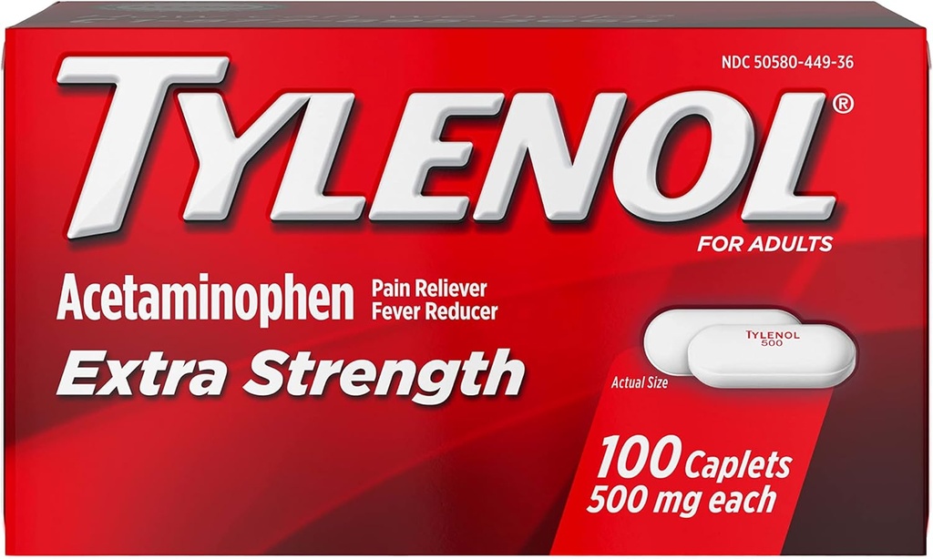TYLENOL Extra Strength Pain Reliever & Fever Reducer 500 mg, Caplets 100 ea Pakend 2