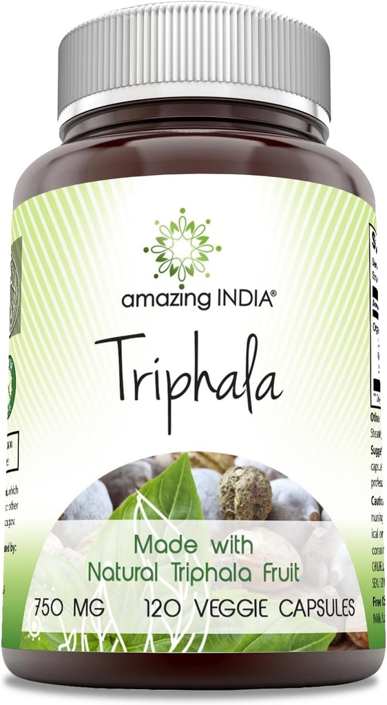 Amazing India Triphala (Natural Triphala Fruit) täiendus | 750 Mg ühe serveerimise kohta | 120 Veggie kapslit | Mitte-GMO | Gluteenivaba