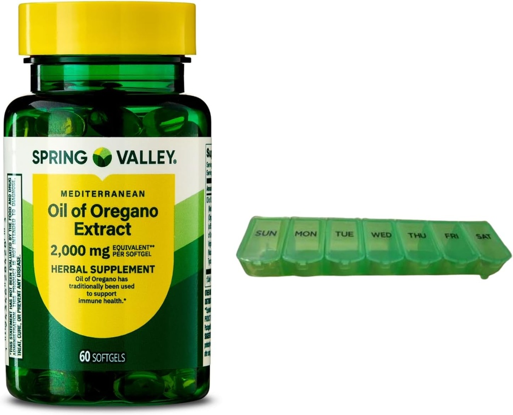 Spring Valley Vahemere õli Oregano 2000 mg 60 Softgels immuunsüsteemi tervise pillide korraldaja