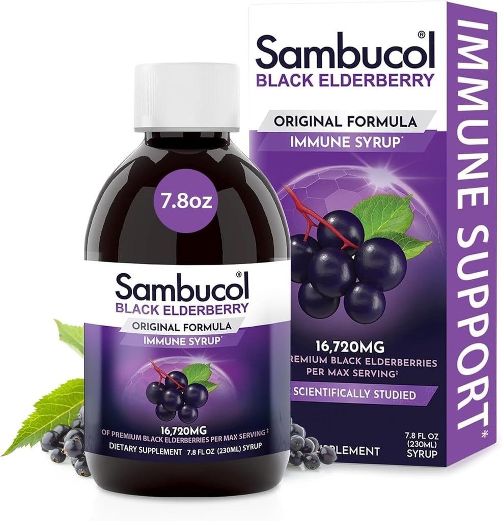 Sambucol Black Elderberry Syrup - Sambucus Elderberry Syrup täiskasvanutele Immune Support, Elderberry Liquid, Elderberry Extract, Gluteenivaba - 7,8 Fl Oz