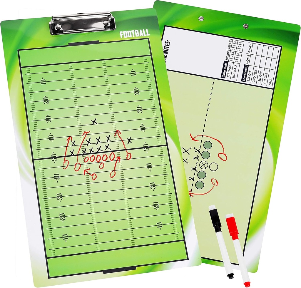 BETTERLINE Football Coaching Board Double-Sided Dry-Erase Clipboard for American Football Coaches - kaasas 2 kustutatavat pliiatsit
