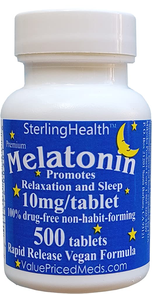 Melatoniin 500 arv 10 mg Kiire lahustamine Vegan Super Tugevus