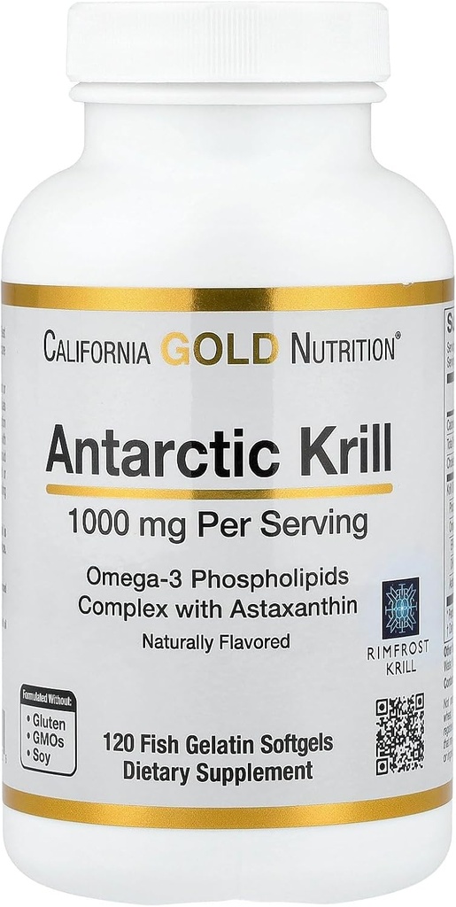 Kalifornia kuldne toitumine Antarktika krillõli, oomega-3 fosfolipiidid looduslikult esineva astaksantiiniga, looduslik maasikas ja sidrunimaitse, Non GMO, 1000 mg, 120 kala želatiin Softgels