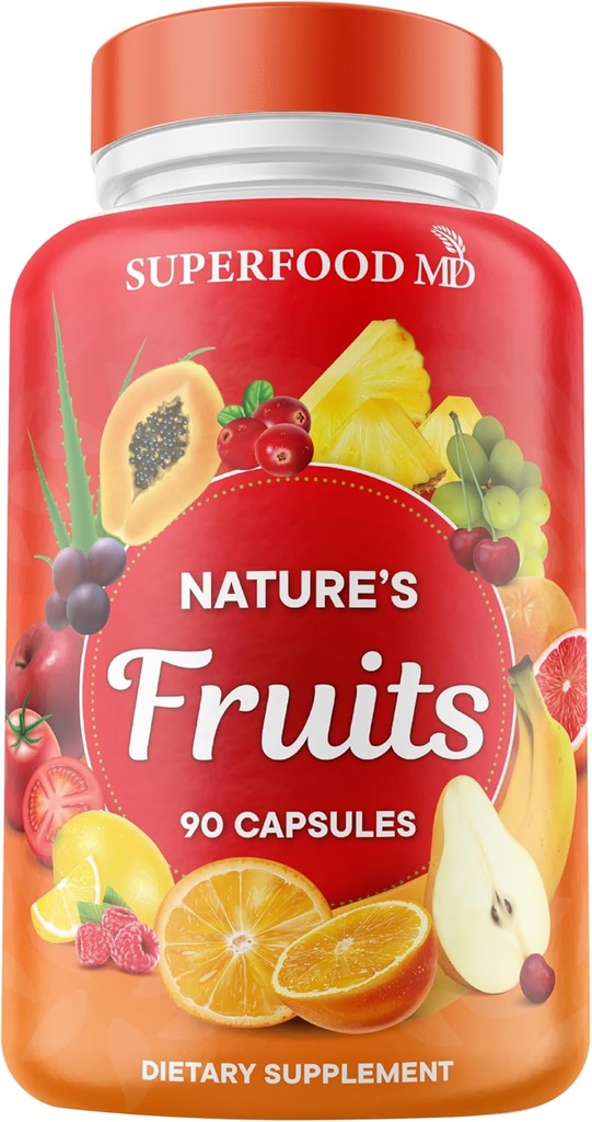 Superfood MD puuviljade täiendus - 90 puuviljakapslit - toetab energia taset, kõrget lükopeeni, vitamiine ja mineraale - sojavaba - 90 krahv